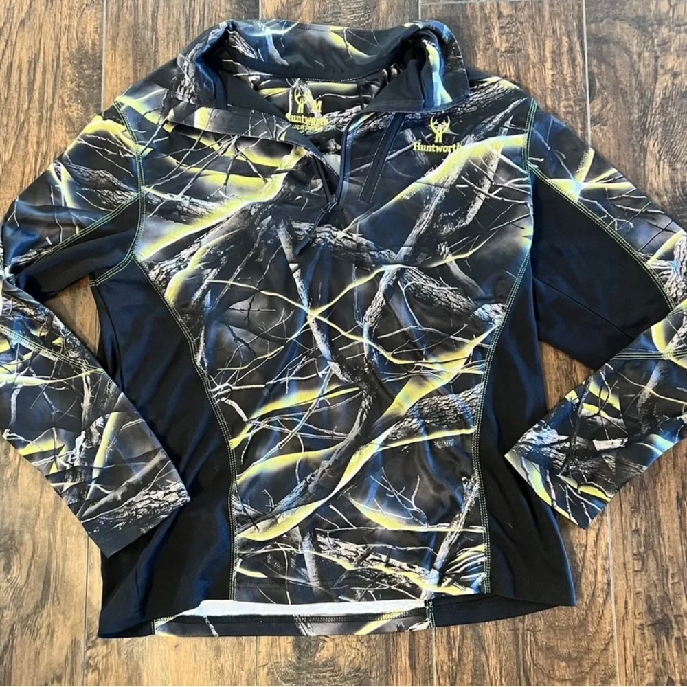 Mens Quarter Zip HUNTWORTH Black/ Yellow Cano Front Pocket Long Sleeve Size M